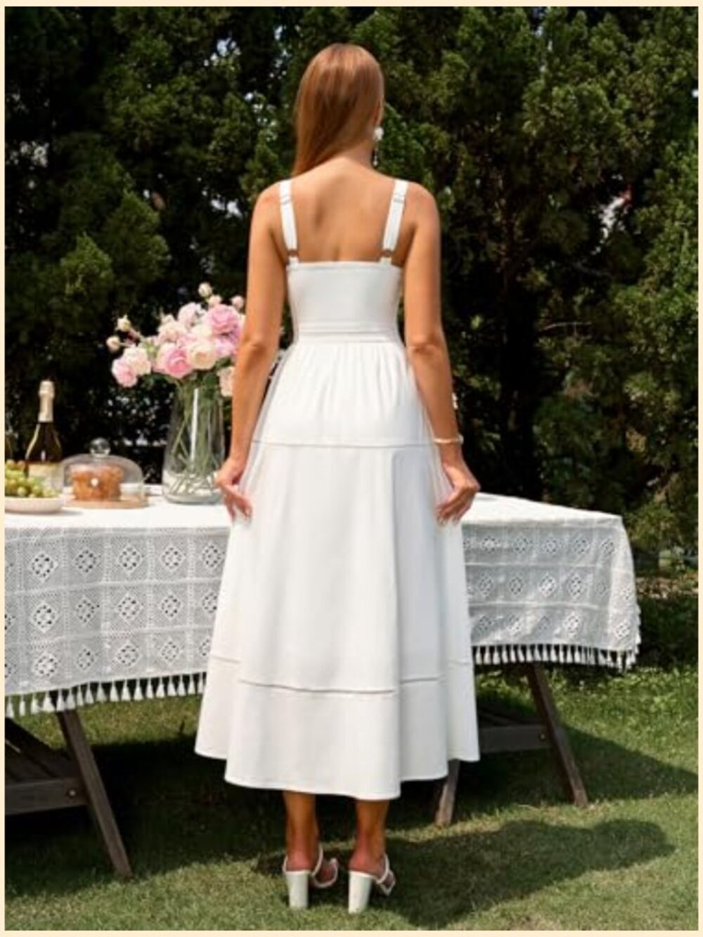Square Neck Corset Midi Dress Flowy A-Line Sleeveless Backless Wedding Guest - Picture 3 of 7